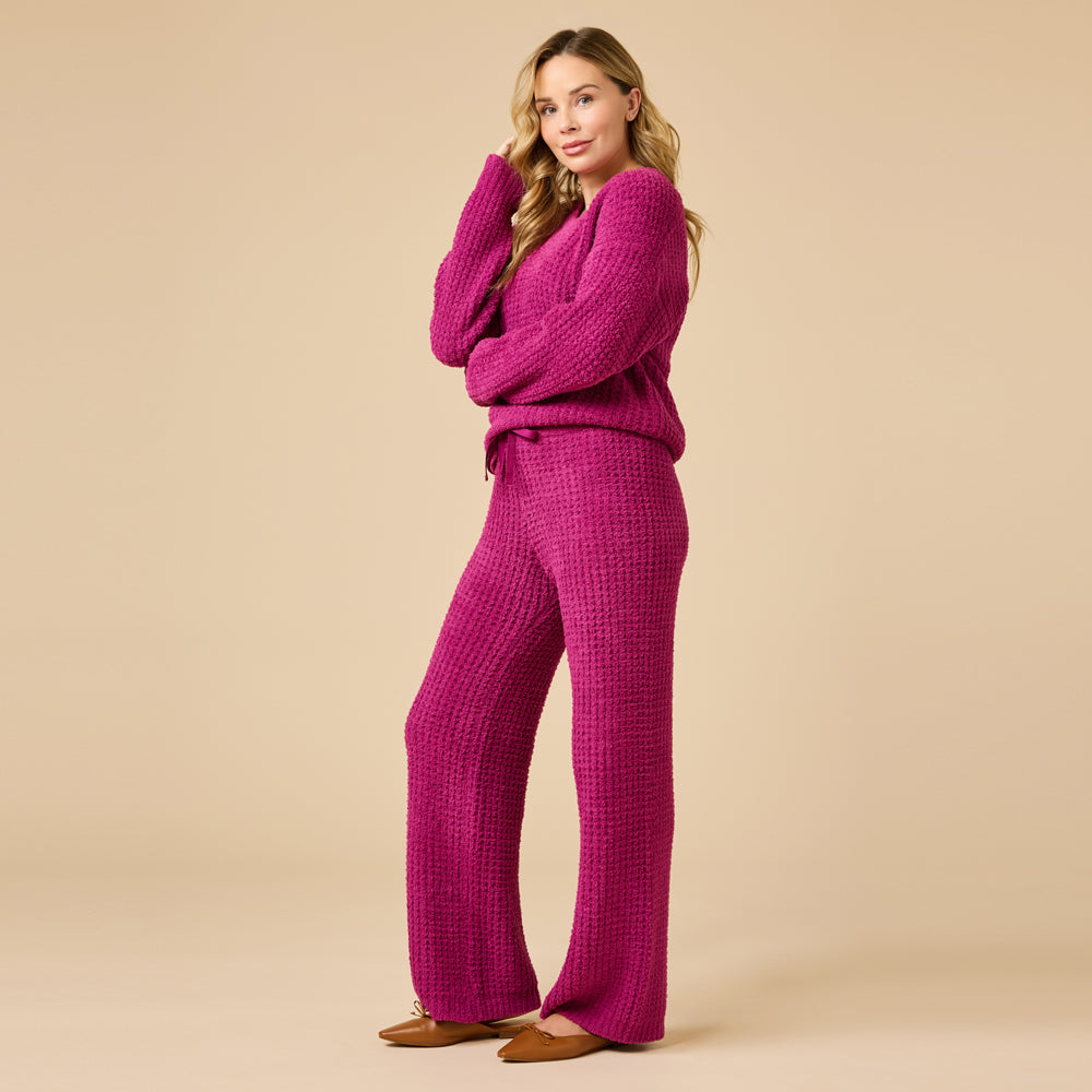 Waffle Knit Marshmallow V-Neck Lounge Set Waffle Marshmallow V-Neck Luxe Lounge Set in Magenta