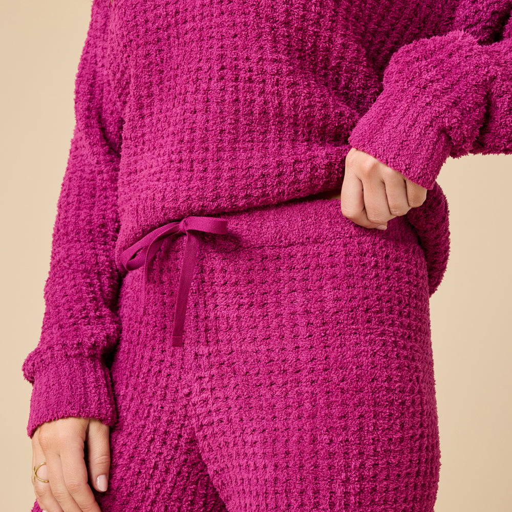 Waffle Marshmallow V-Neck Luxe Lounge Set in Magenta