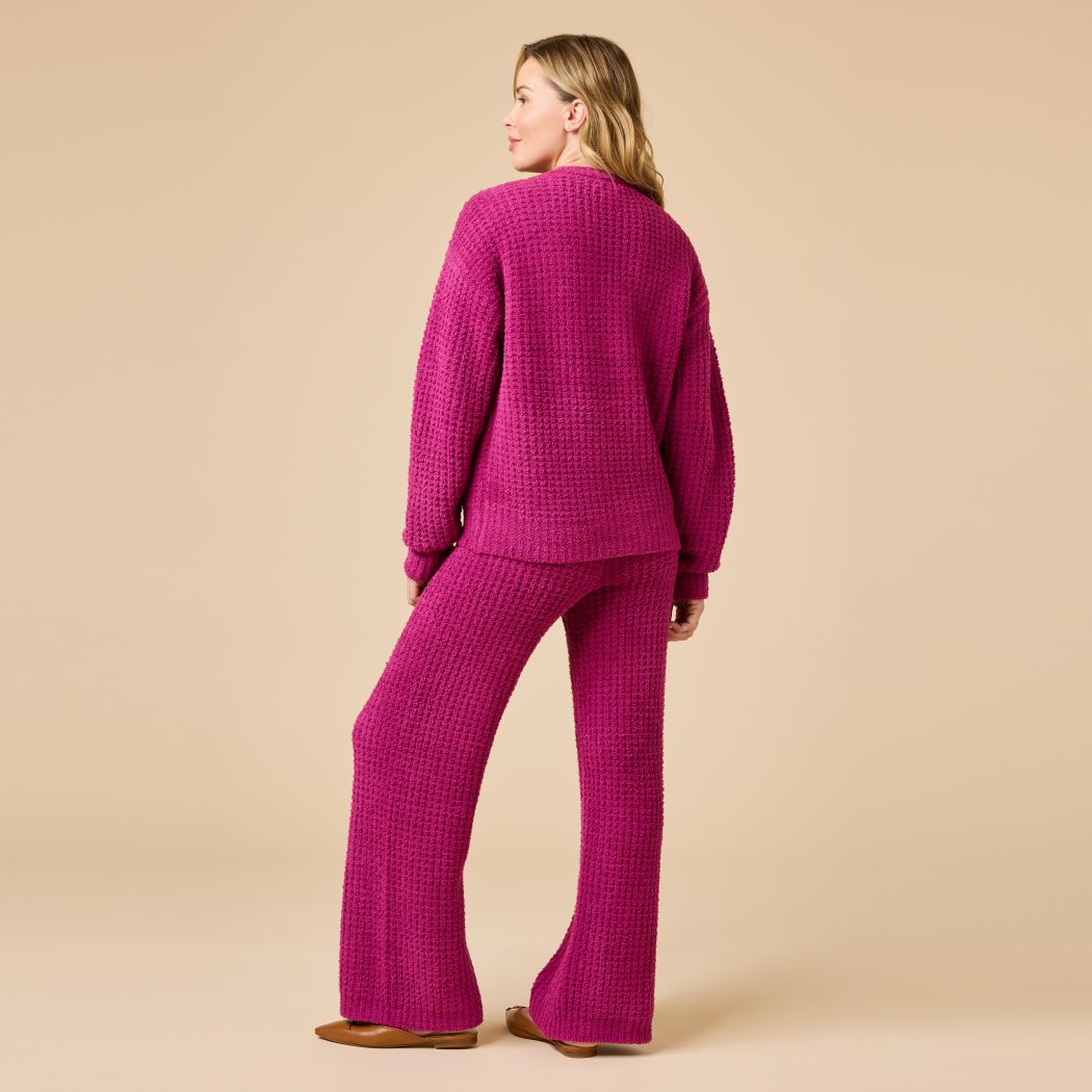 Waffle Marshmallow V-Neck Luxe Lounge Set in Magenta