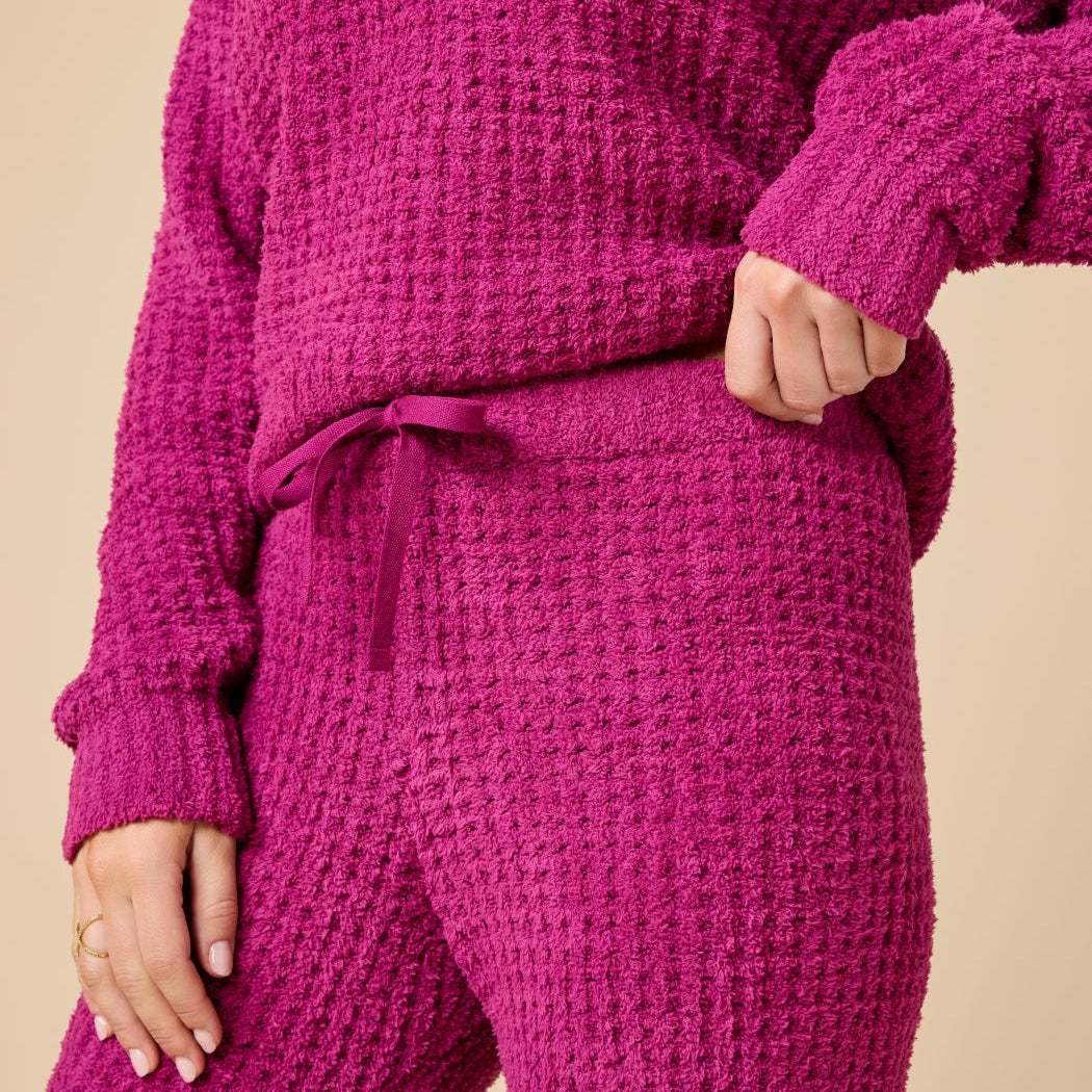 Waffle Marshmallow V-Neck Luxe Lounge Set in Magenta