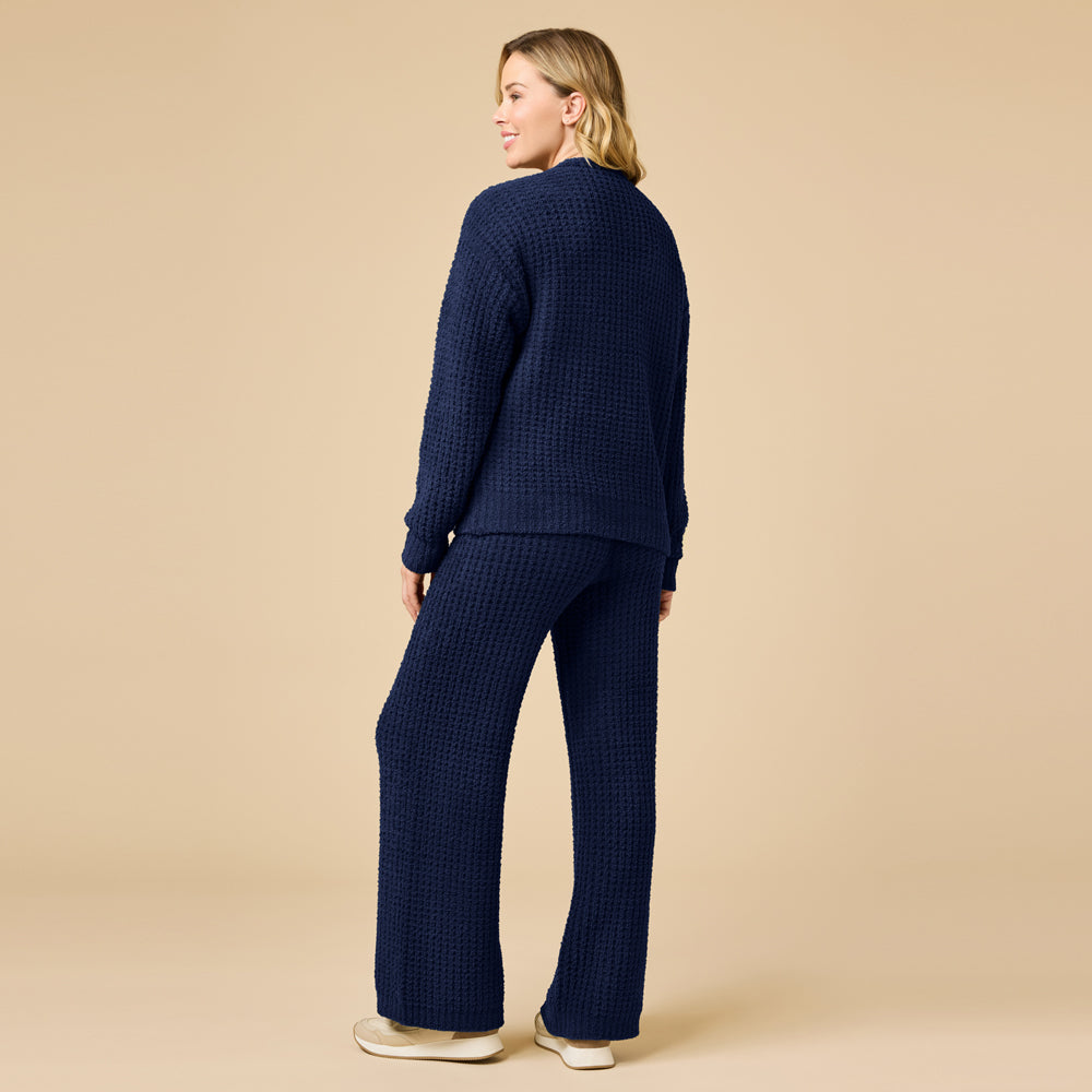 Waffle Marshmallow V-Neck Luxe Lounge Set in Midnight
