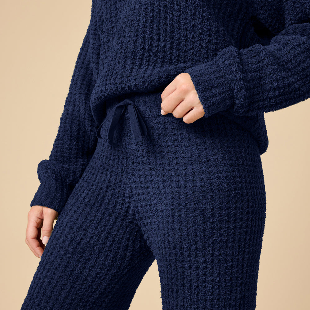 Waffle Knit Marshmallow V-Neck Lounge Set Waffle Marshmallow V-Neck Luxe Lounge Set in Midnight