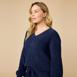 Waffle Knit Marshmallow V-Neck Lounge Set Waffle Marshmallow V-Neck Luxe Lounge Set in Midnight
