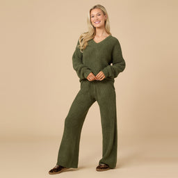 Waffle Knit Marshmallow V-Neck Lounge Set Waffle Marshmallow V-Neck Luxe Lounge Set in Olive