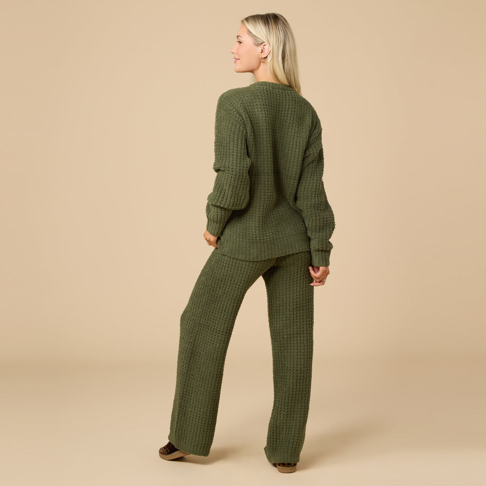 Waffle Knit Marshmallow V-Neck Lounge Set Waffle Marshmallow V-Neck Luxe Lounge Set in Olive