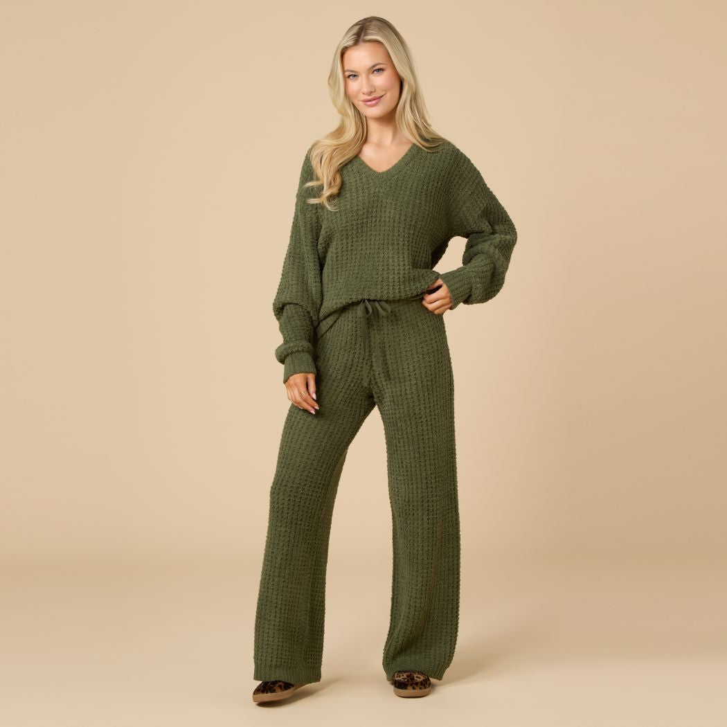 Waffle Knit Marshmallow V-Neck Lounge Set Waffle Marshmallow V-Neck Luxe Lounge Set in Olive