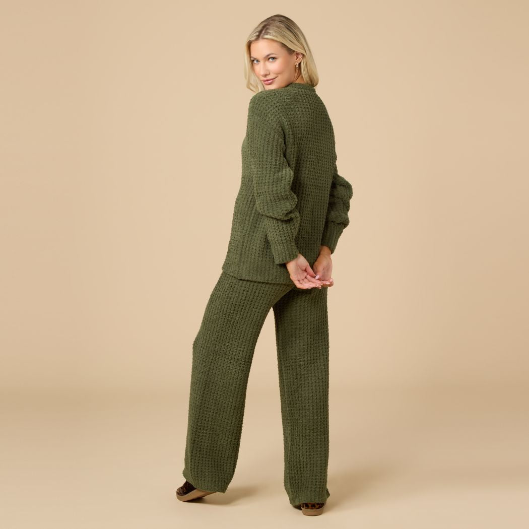 Waffle Knit Marshmallow V-Neck Lounge Set Waffle Marshmallow V-Neck Luxe Lounge Set in Olive