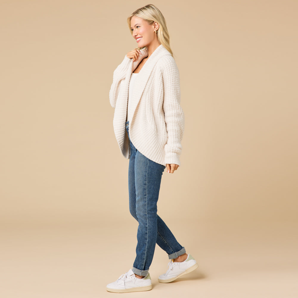 Waffle Marshmallow Cocoon Cardigan Almond