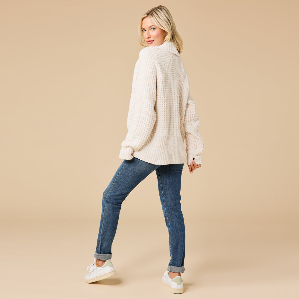 Waffle Marshmallow Cocoon Cardigan Almond