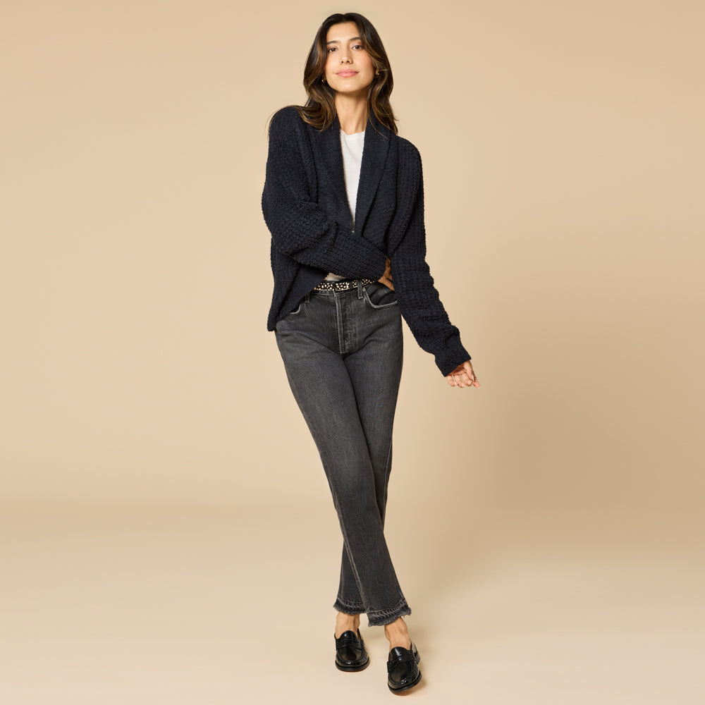 Waffle Marshmallow Cocoon Cardigan Black
