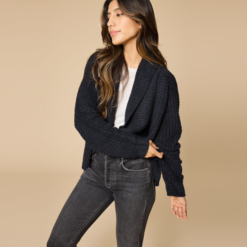 Waffle Marshmallow Cocoon Cardigan Black