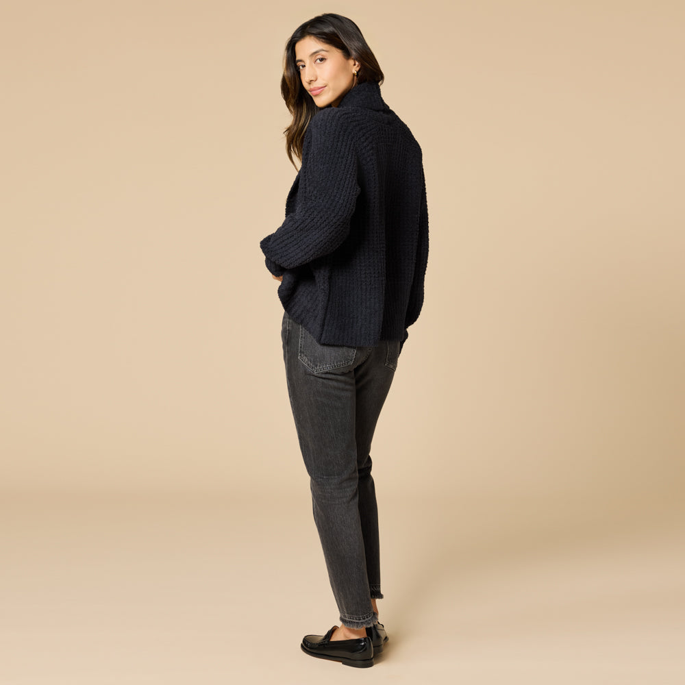 Waffle Marshmallow Cocoon Cardigan Black