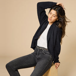 Waffle Marshmallow Cocoon Cardigan Waffle Marshmallow Cocoon Cardigan in Black