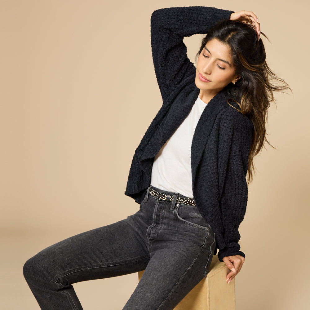 Waffle Marshmallow Cocoon Cardigan Black