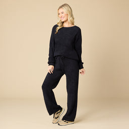 Waffle Knit Marshmallow Boatneck Lounge Set Waffle Marshmallow Boatneck Lounge Set in Black