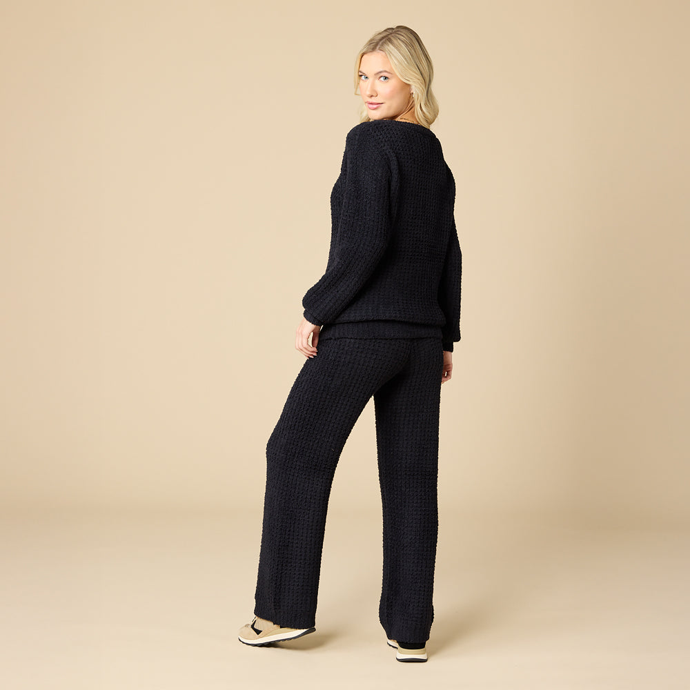 Waffle Marshmallow Boatneck Lounge Set Black