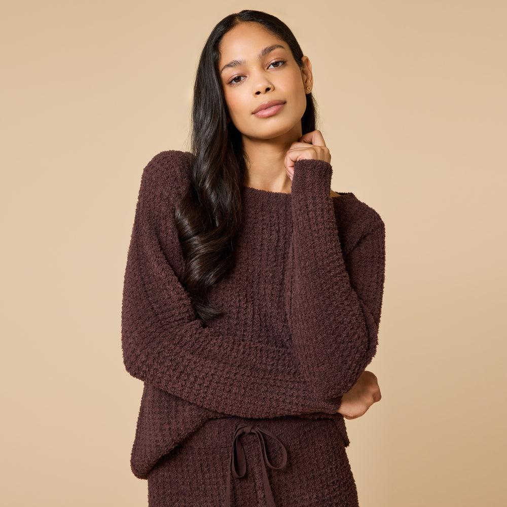 Waffle Knit Marshmallow Boatneck Lounge Set Waffle Marshmallow Boatneck Lounge Set in Espresso