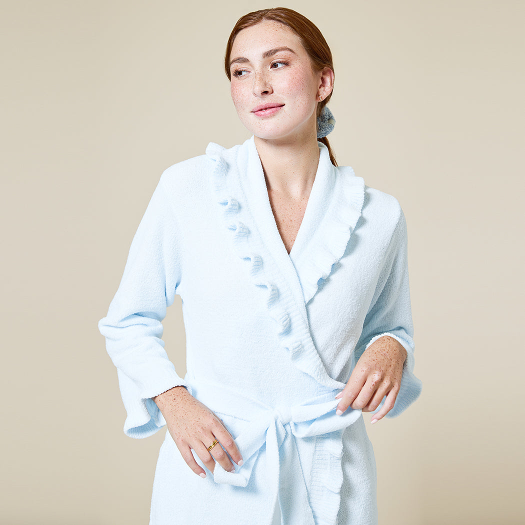 36" Ruffle Chenille Robe Light Blue