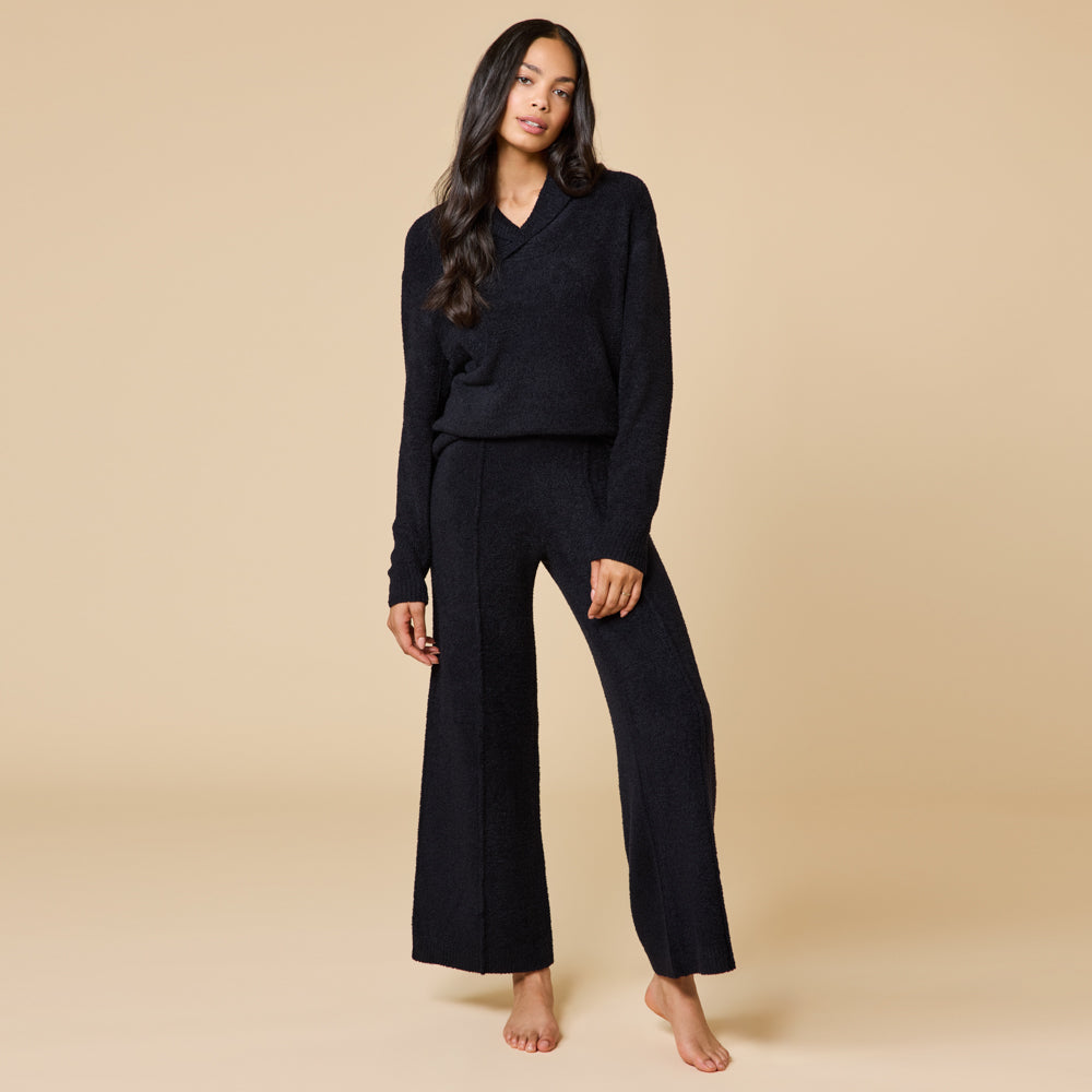 Ultra-Marshmallow Shawl Collar with Pintuck Pant Black