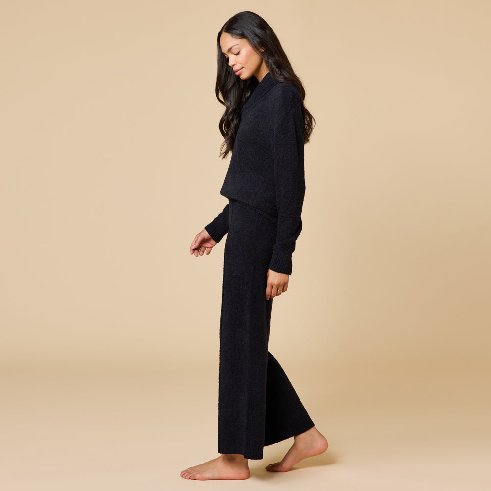 Ultra-Marshmallow Shawl Collar with Pintuck Pant Black