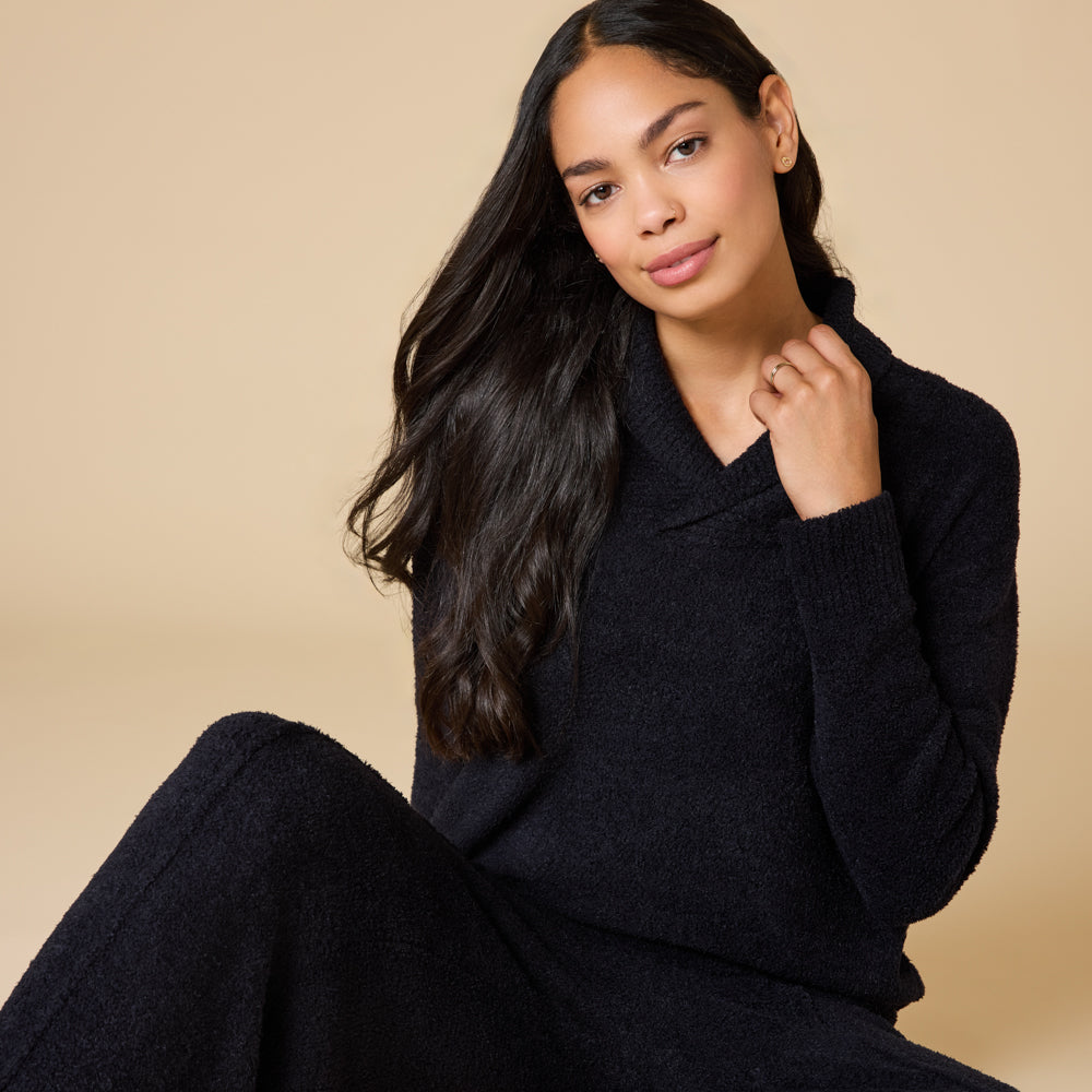 Ultra-Marshmallow Shawl Collar with Pintuck Pant Black