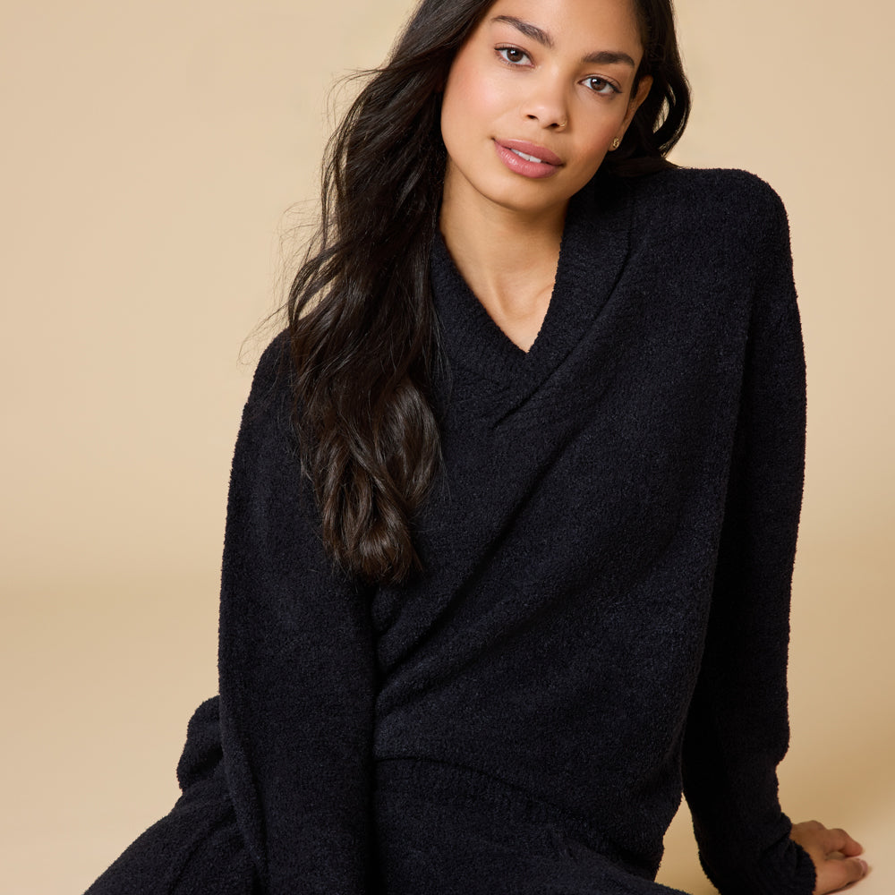 Ultra-Marshmallow Shawl Collar with Pintuck Pant Black