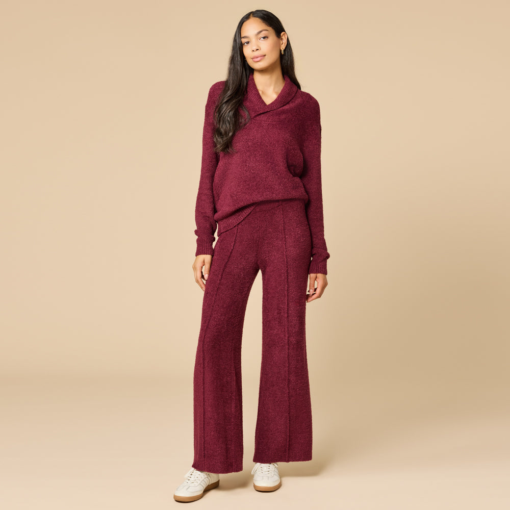 Ultra-Marshmallow Shawl Collar with Pintuck Pant Cherry Cola
