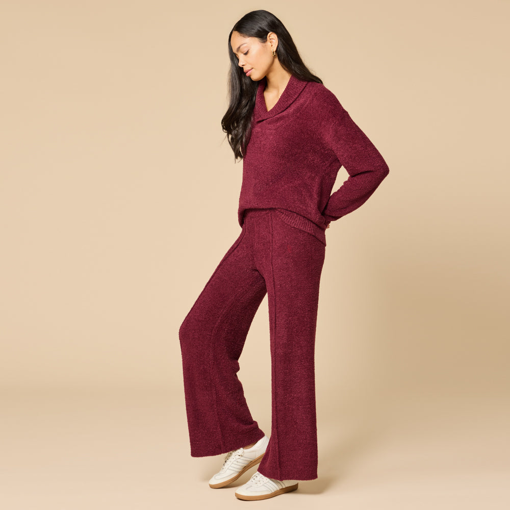 Ultra-Marshmallow Shawl Collar with Pintuck Pant Cherry Cola
