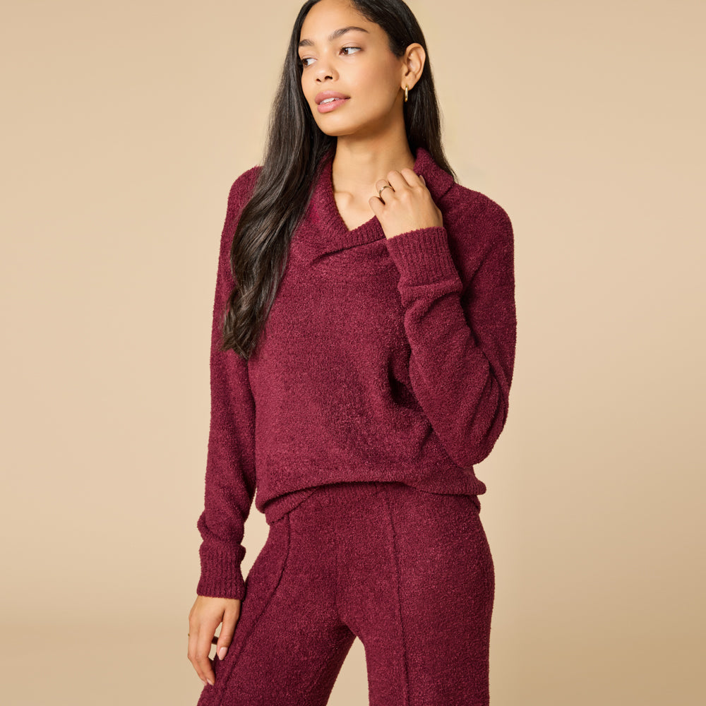Ultra-Marshmallow Shawl Collar with Pintuck Pant Cherry Cola