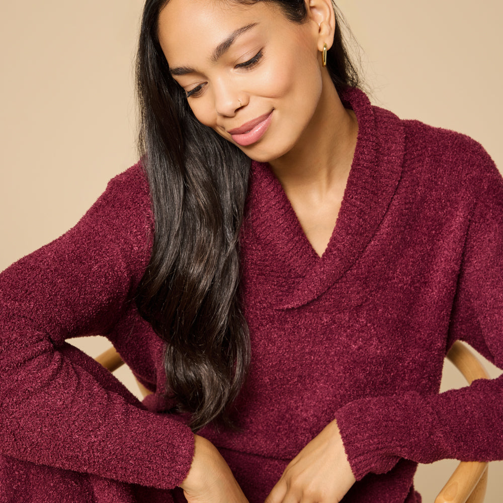 Ultra-Marshmallow Shawl Collar with Pintuck Pant Cherry Cola
