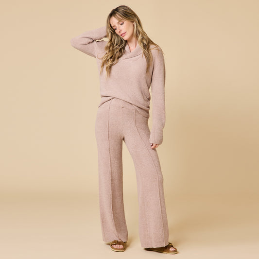 Ultra-Marshmallow Shawl Collar with Pintuck Pant in Coco