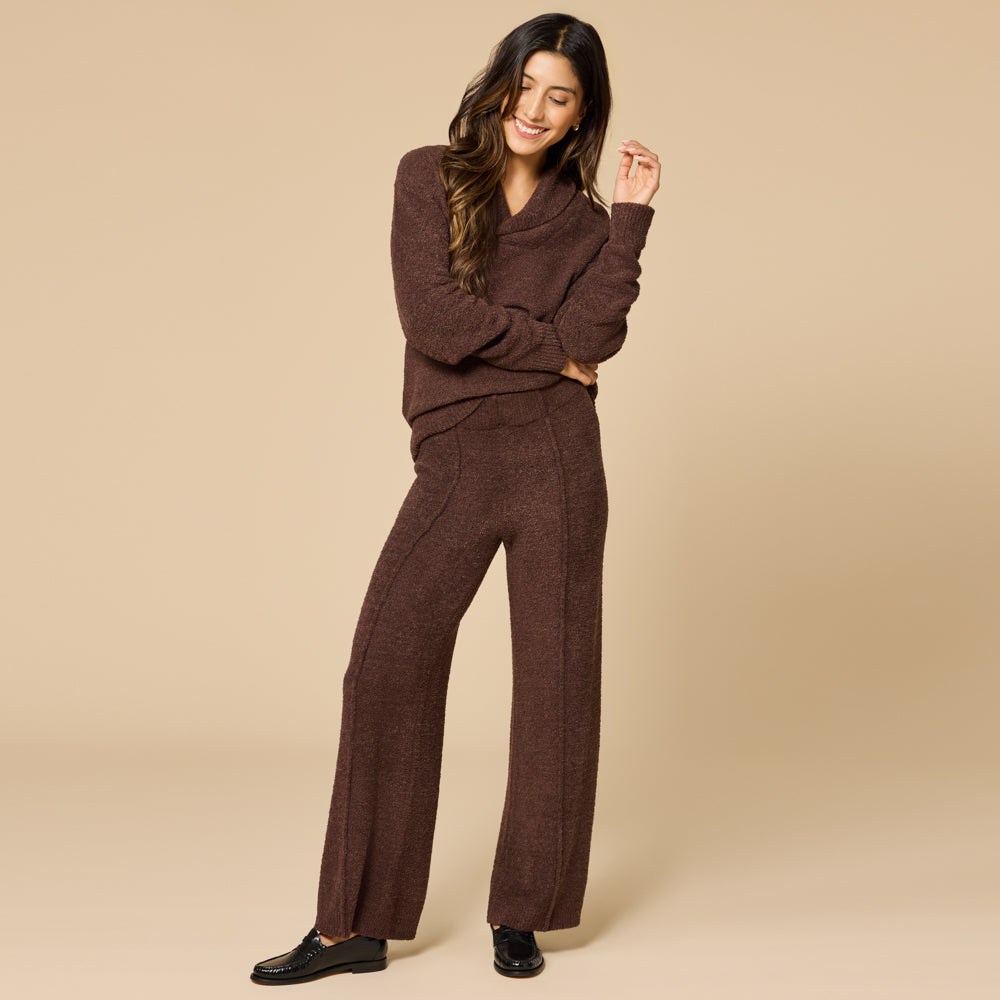 Ultra-Marshmallow Shawl Collar with Pintuck Pant Espresso