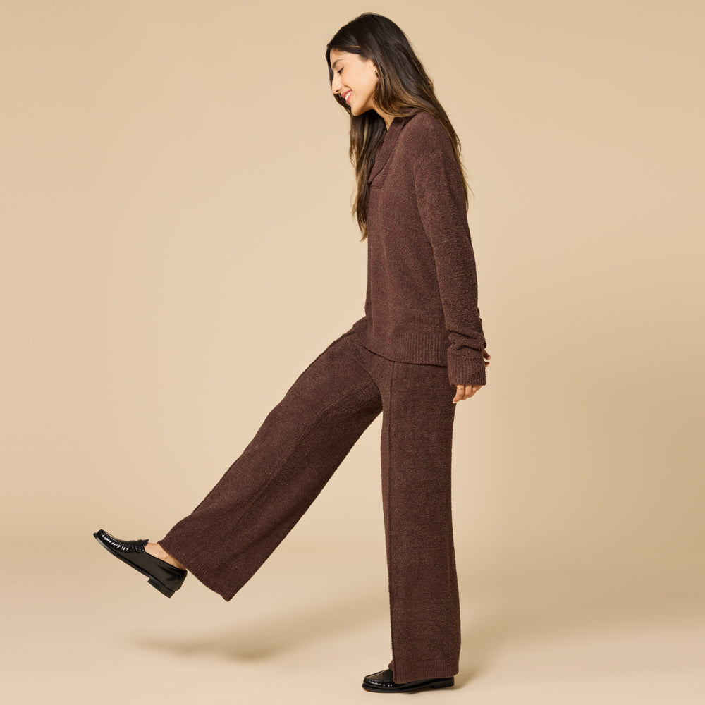 Ultra-Marshmallow Shawl Collar with Pintuck Pant Espresso