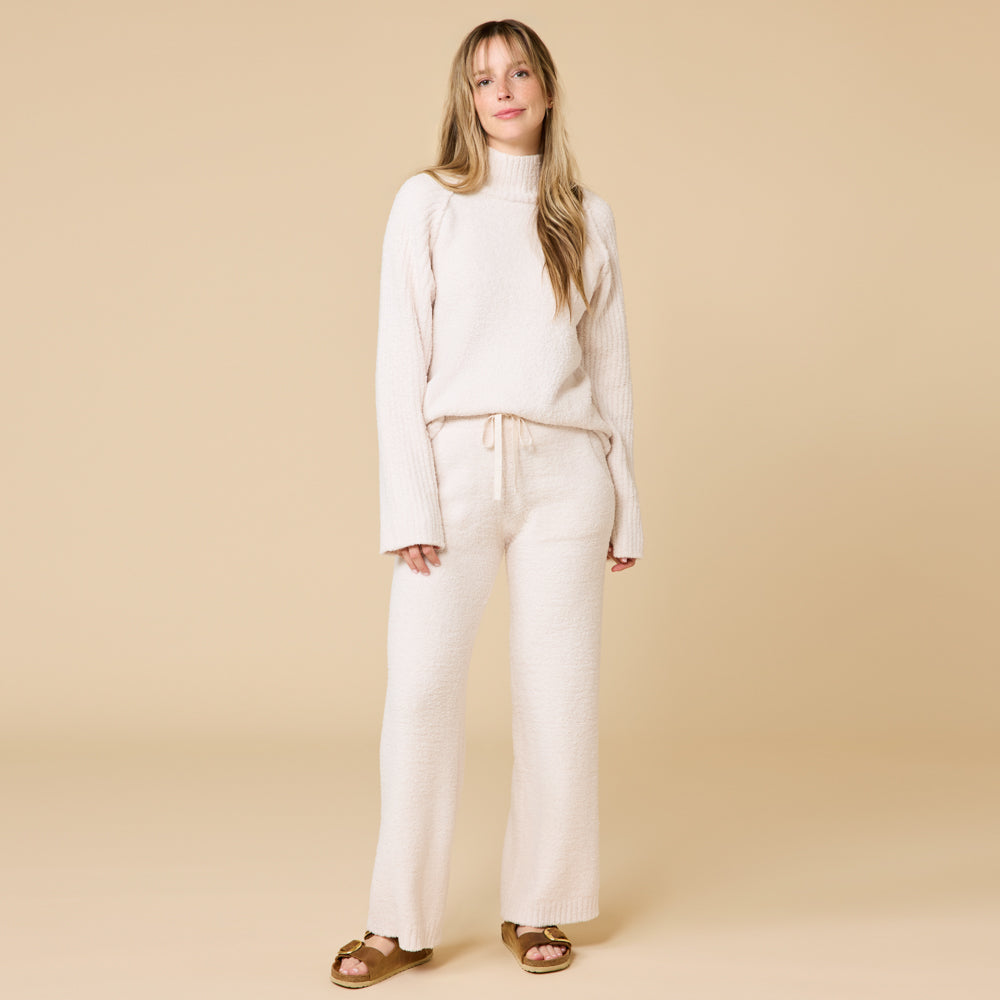 Marshmallow Rib Mock Neck with Long Pant Almond