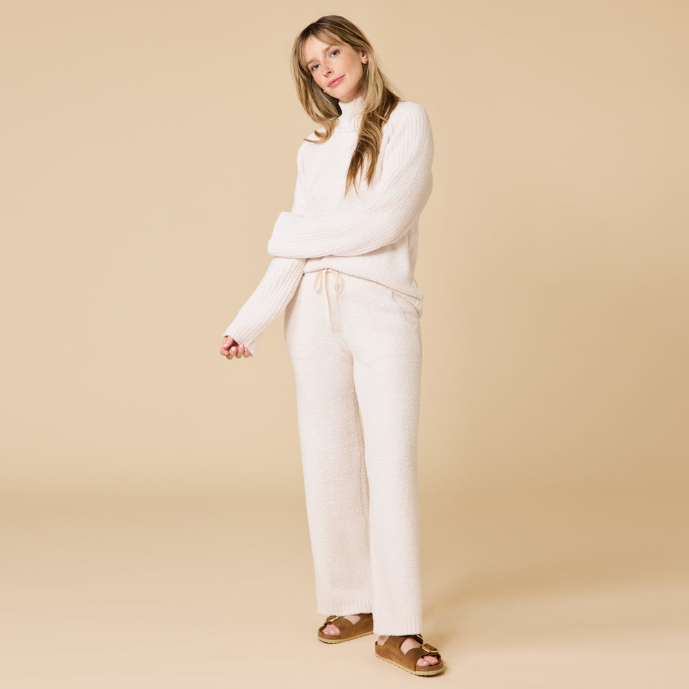 Marshmallow Rib Mock Neck with Long Pant Almond