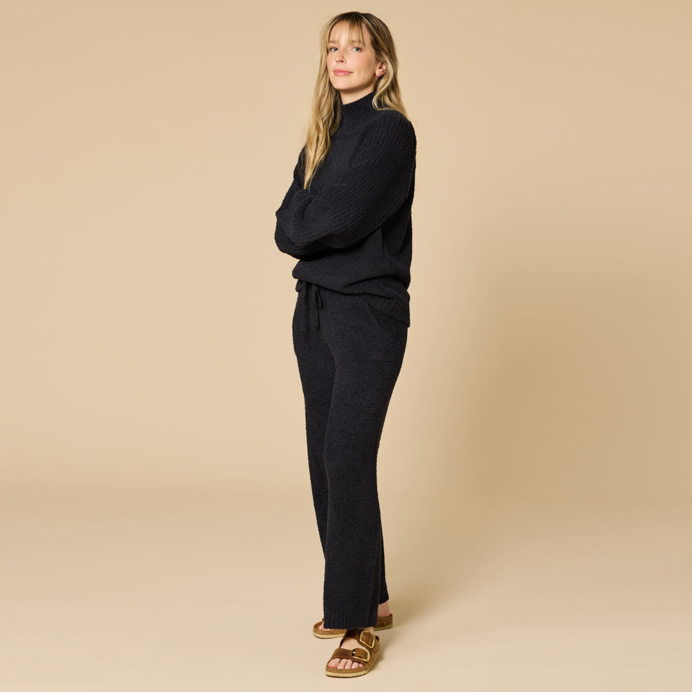 Marshmallow Rib Mock Neck with Long Pant Black