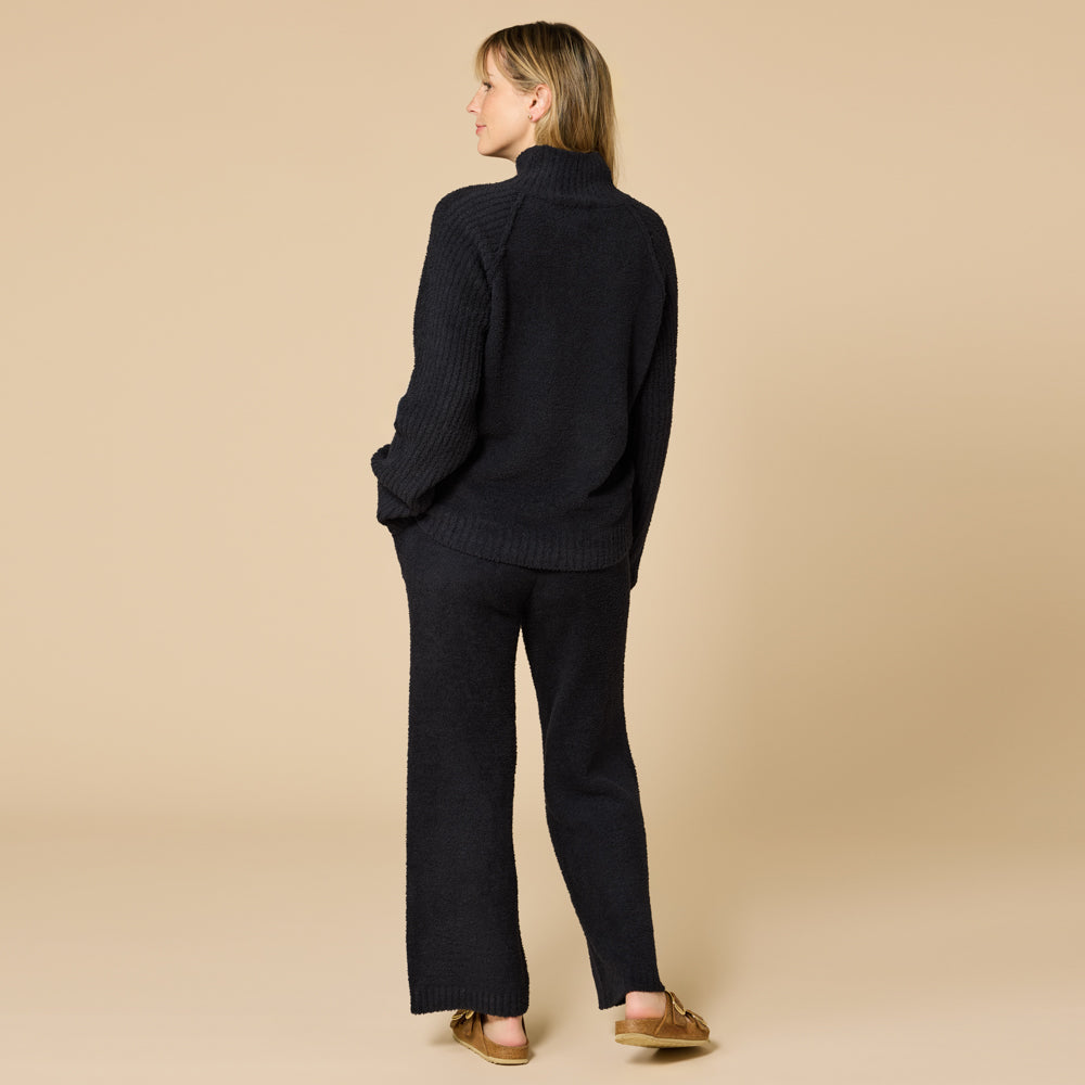 Marshmallow Rib Mock Neck with Long Pant Black