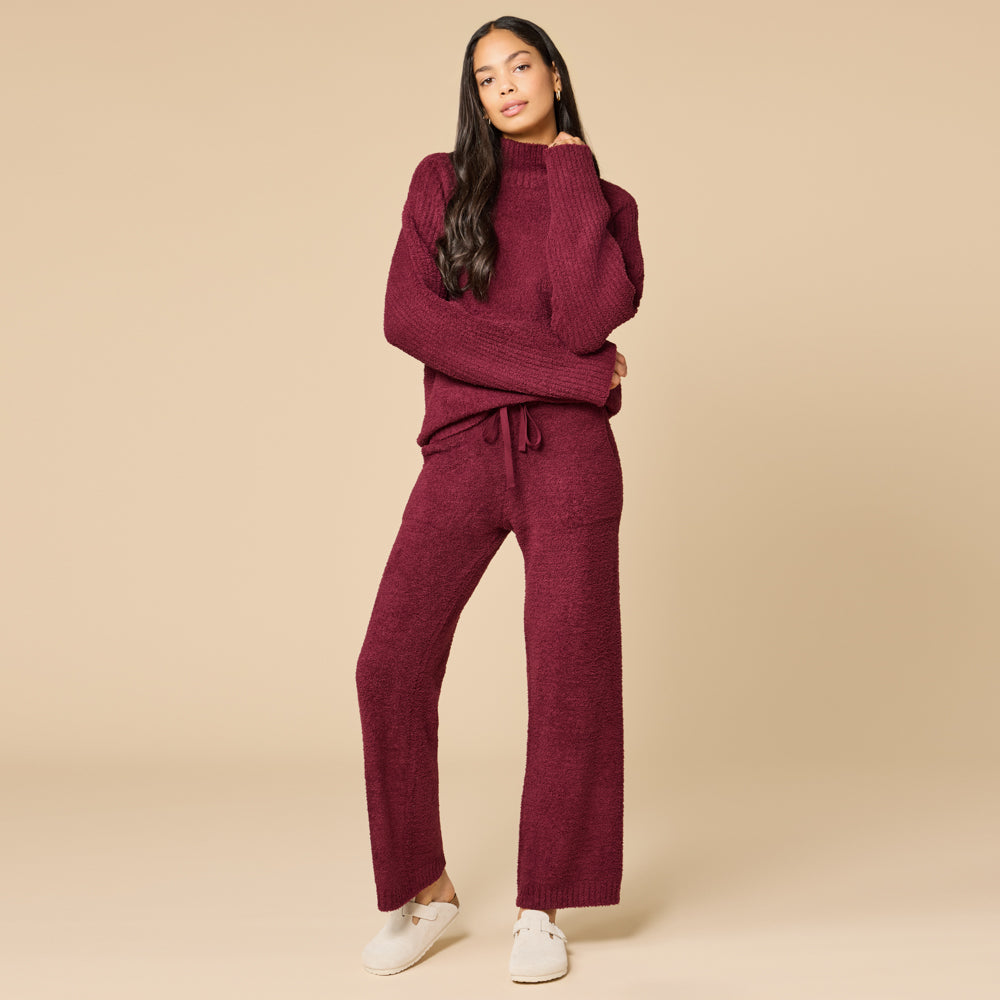 Marshmallow Rib Mock Neck with Long Pant Cherry Cola