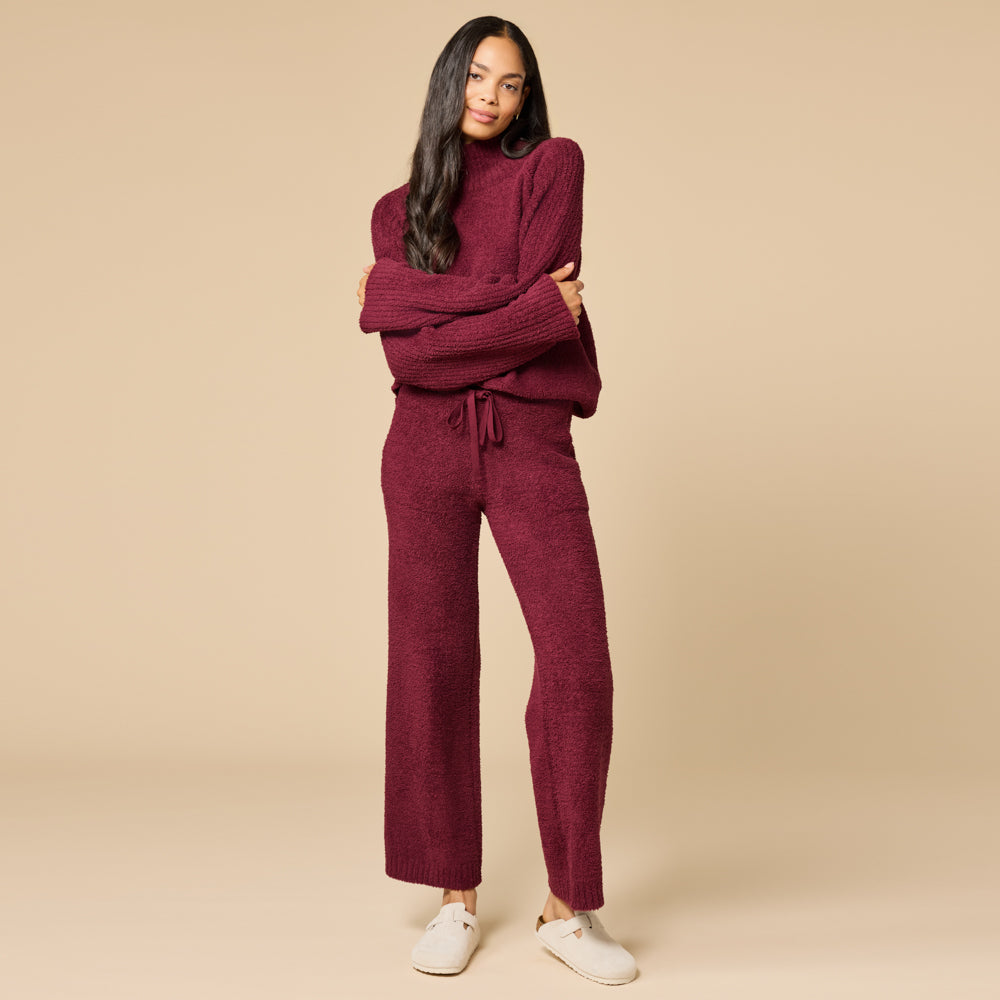 Marshmallow Rib Mock Neck with Long Pant Cherry Cola