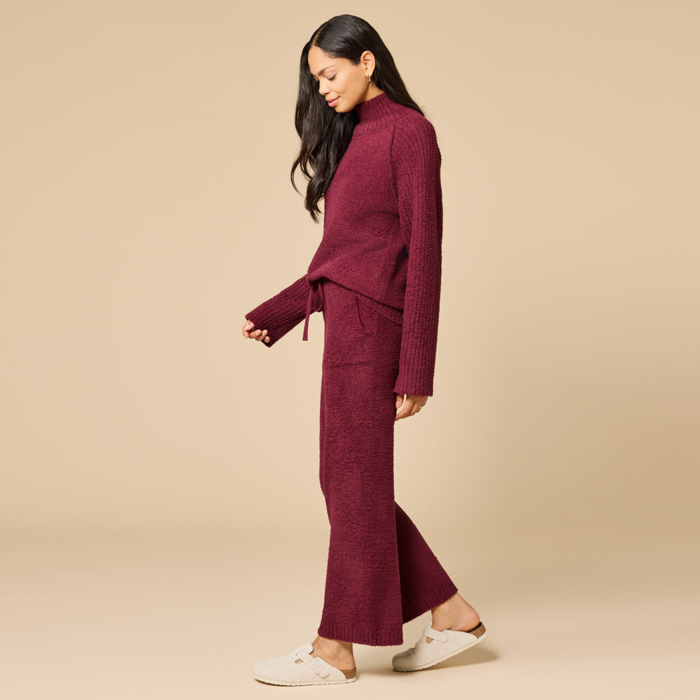 Marshmallow Rib Mock Neck with Long Pant Cherry Cola