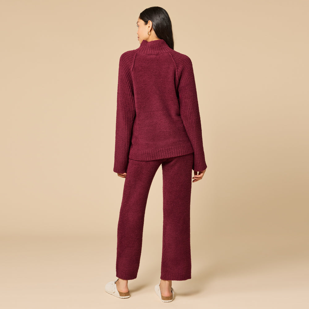 Marshmallow Rib Mock Neck with Long Pant Cherry Cola