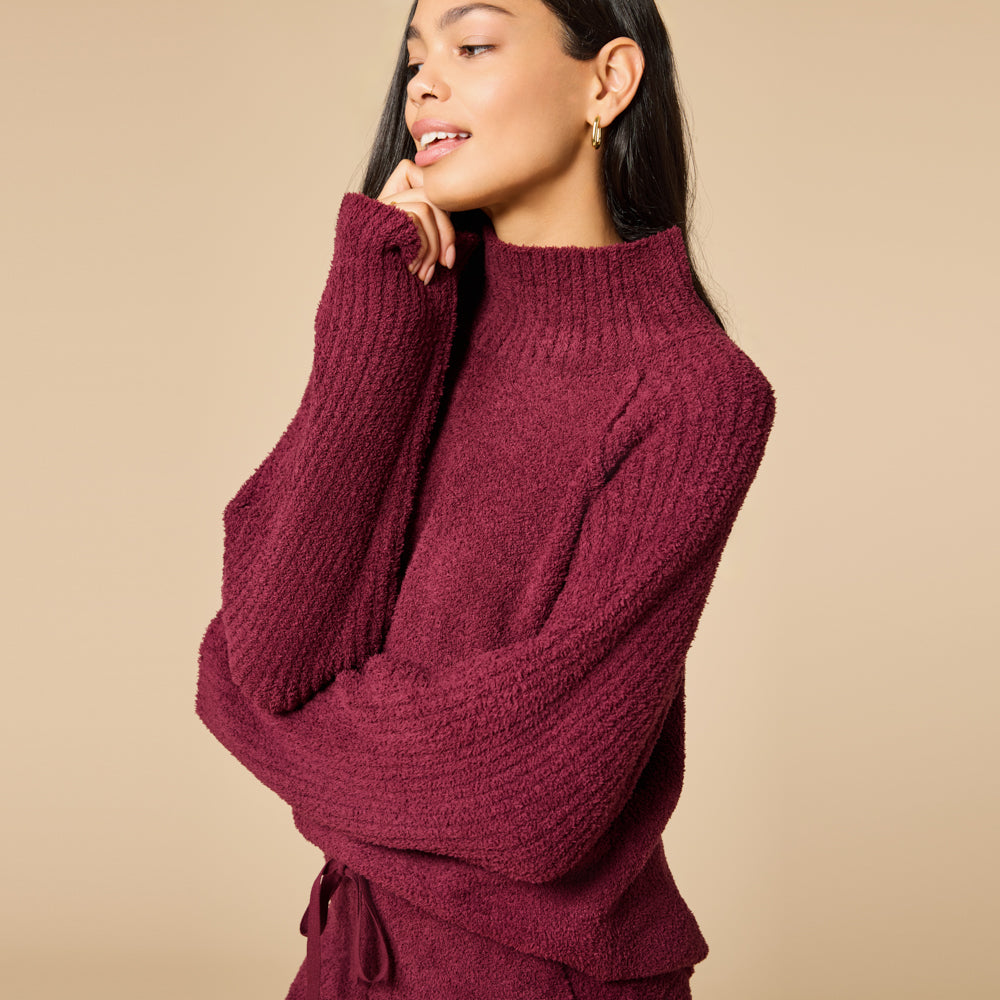 Marshmallow Rib Mock Neck with Long Pant Cherry Cola