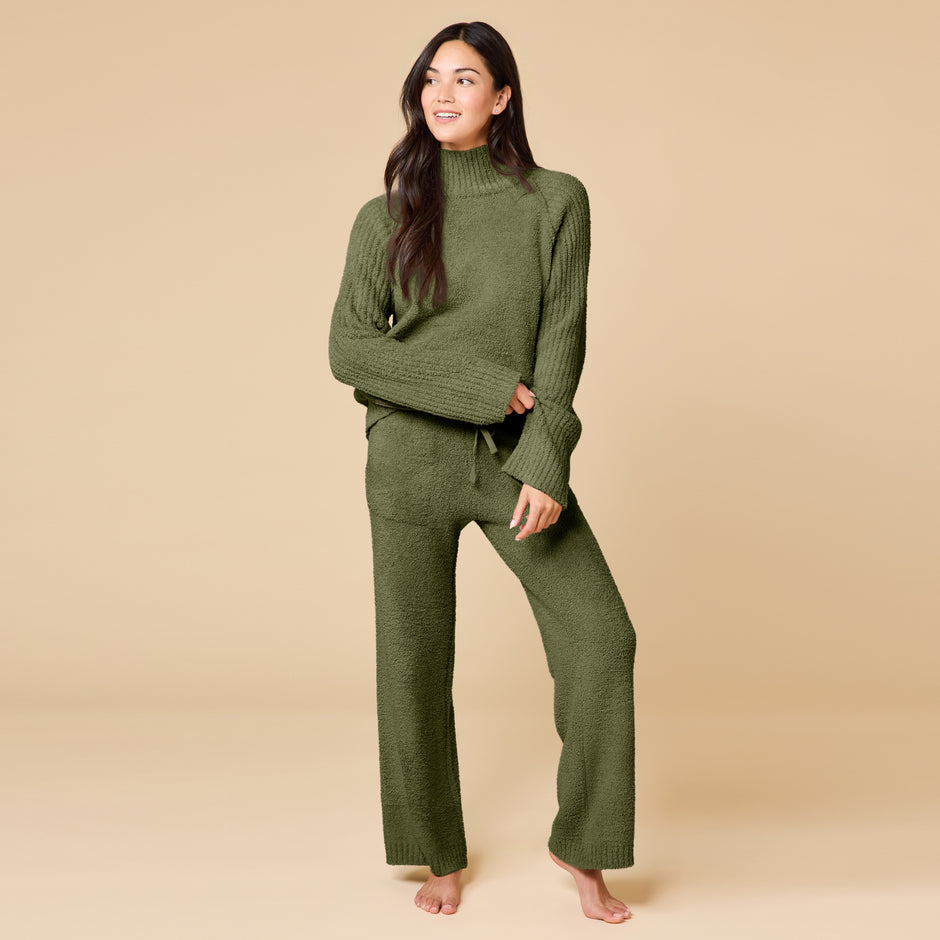 Marshmallow Rib Mock Neck with Long Pant in Olive