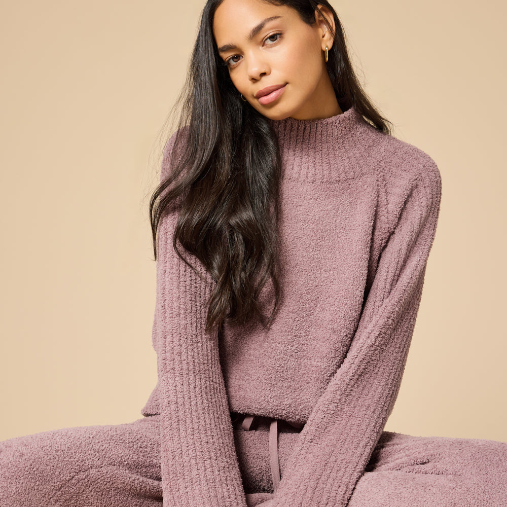 Marshmallow Rib Mock Neck with Long Pant Driftwood