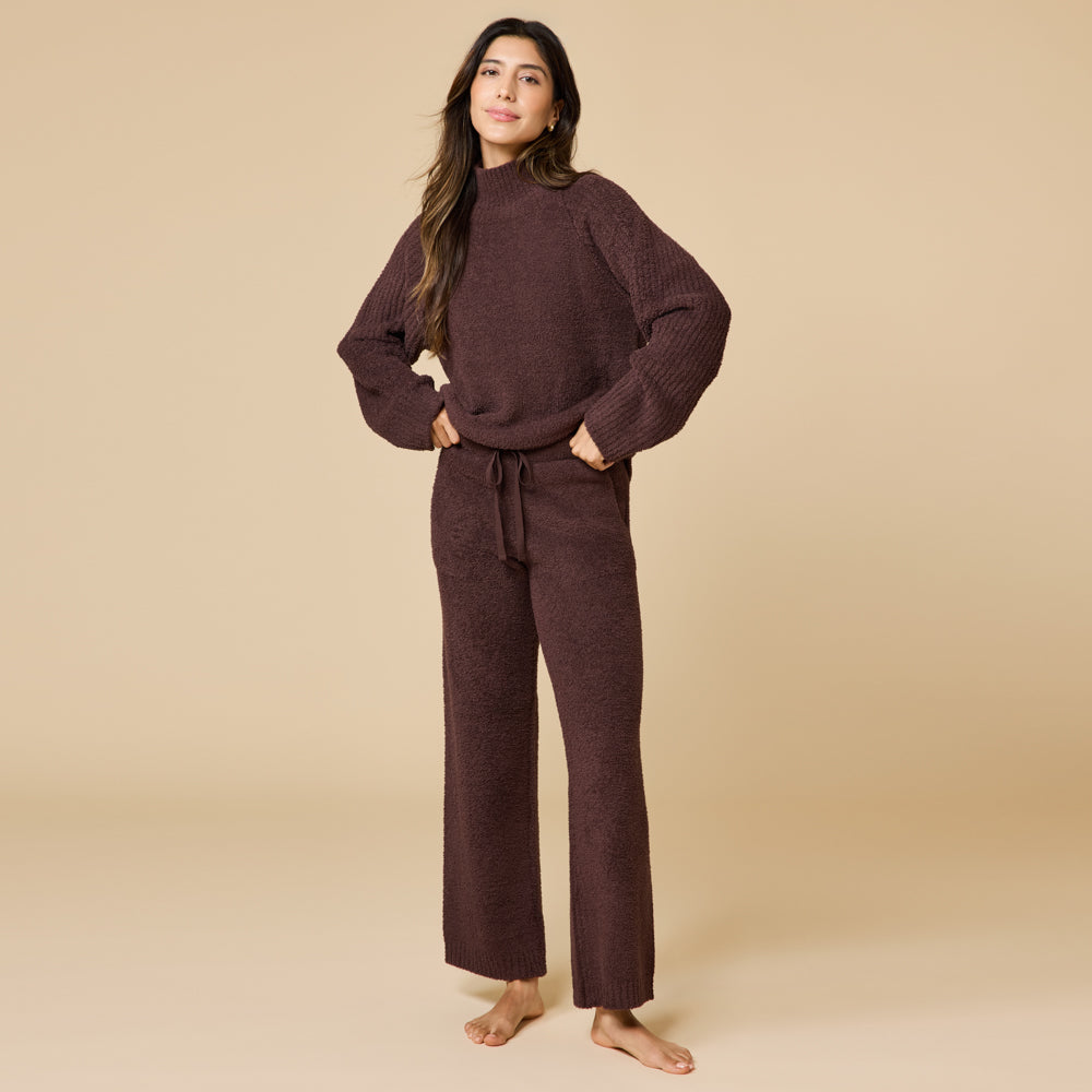 Marshmallow Rib Mock Neck with Long Pant Espresso
