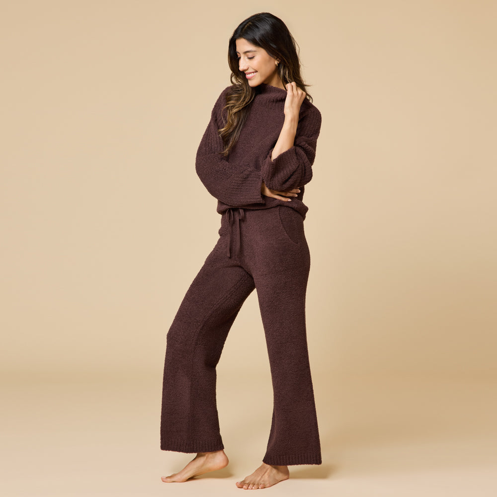 Marshmallow Rib Mock Neck with Long Pant Espresso