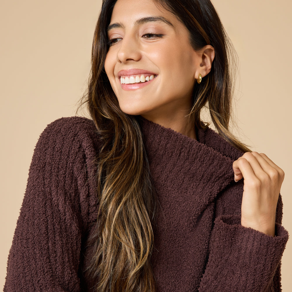 Marshmallow Rib Mock Neck with Long Pant Espresso