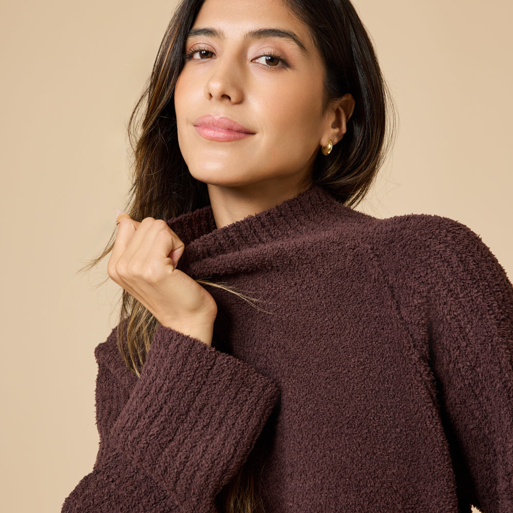Marshmallow Rib Mock Neck with Long Pant Espresso