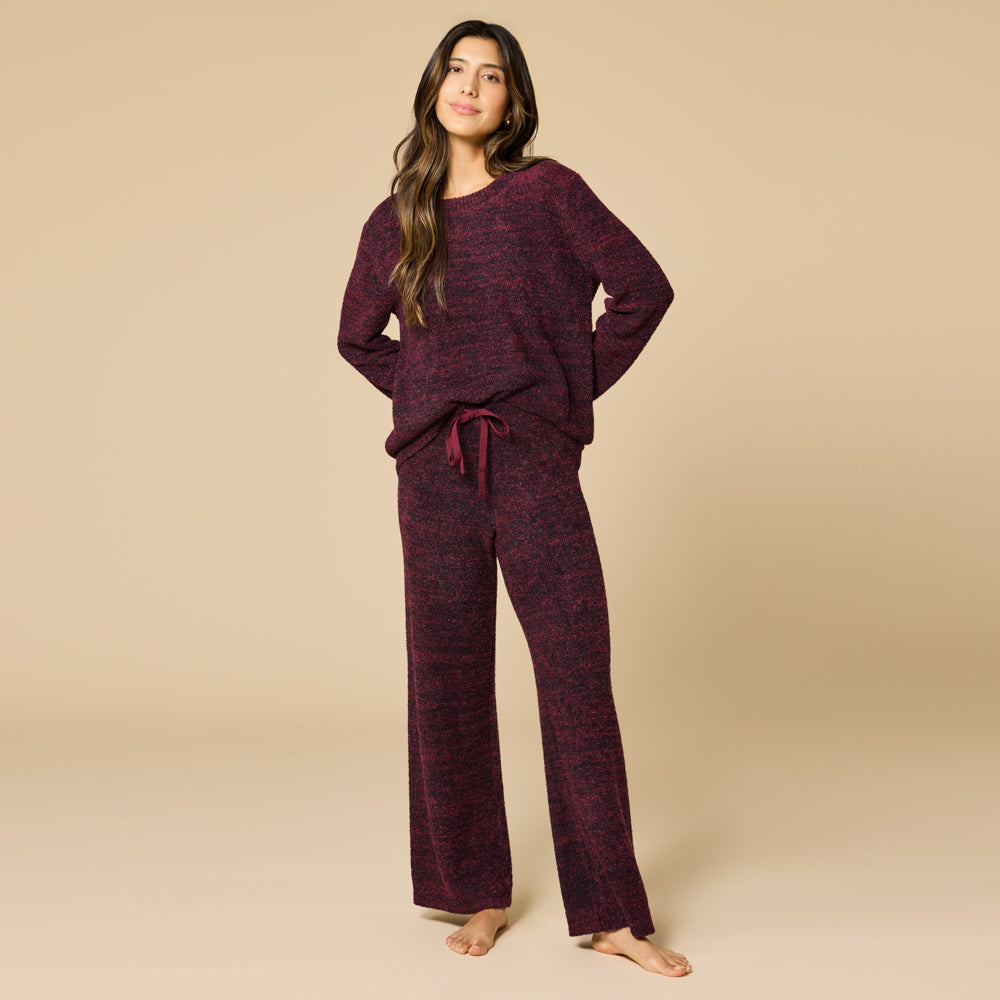 Marshmallow Crew Neck Lounge Set Dark Heather Cherry Cola