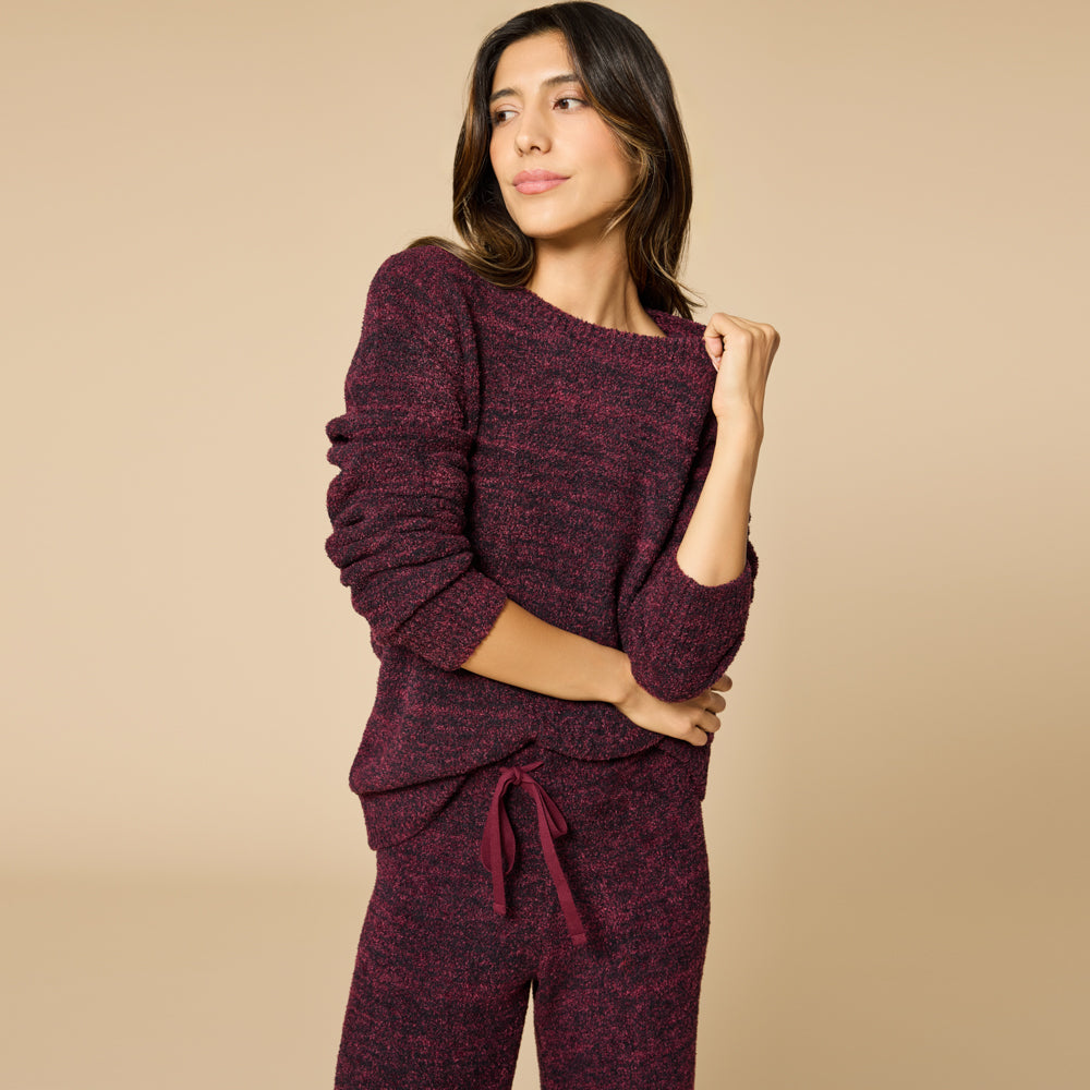 Marshmallow Crew Neck Lounge Set Dark Heather Cherry Cola